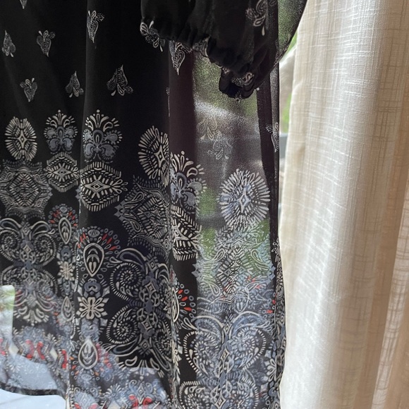 J Jill Black Scarf Patterned Print Dress with Black Slip. Size Medium Petite. - Picture 4 of 10